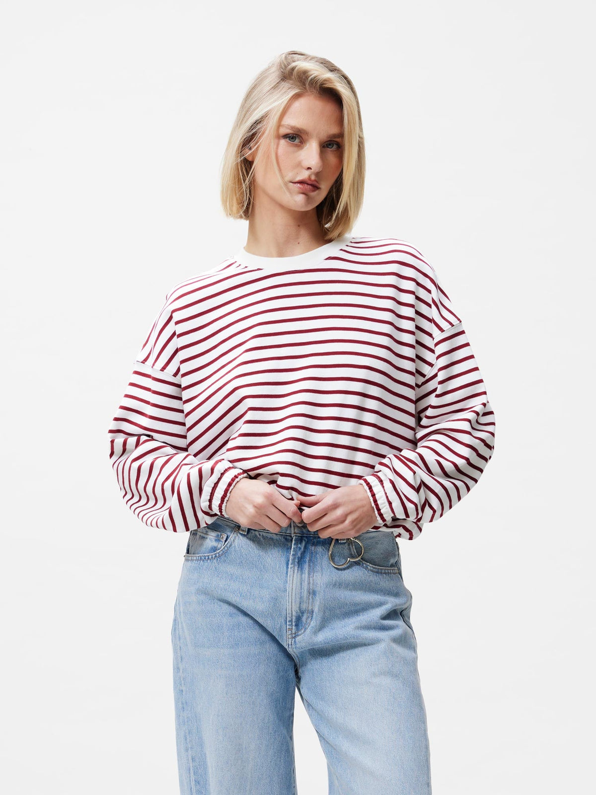 Catwalk Junkie Gestreepte sweater met elastieke onderkant- rhubarb