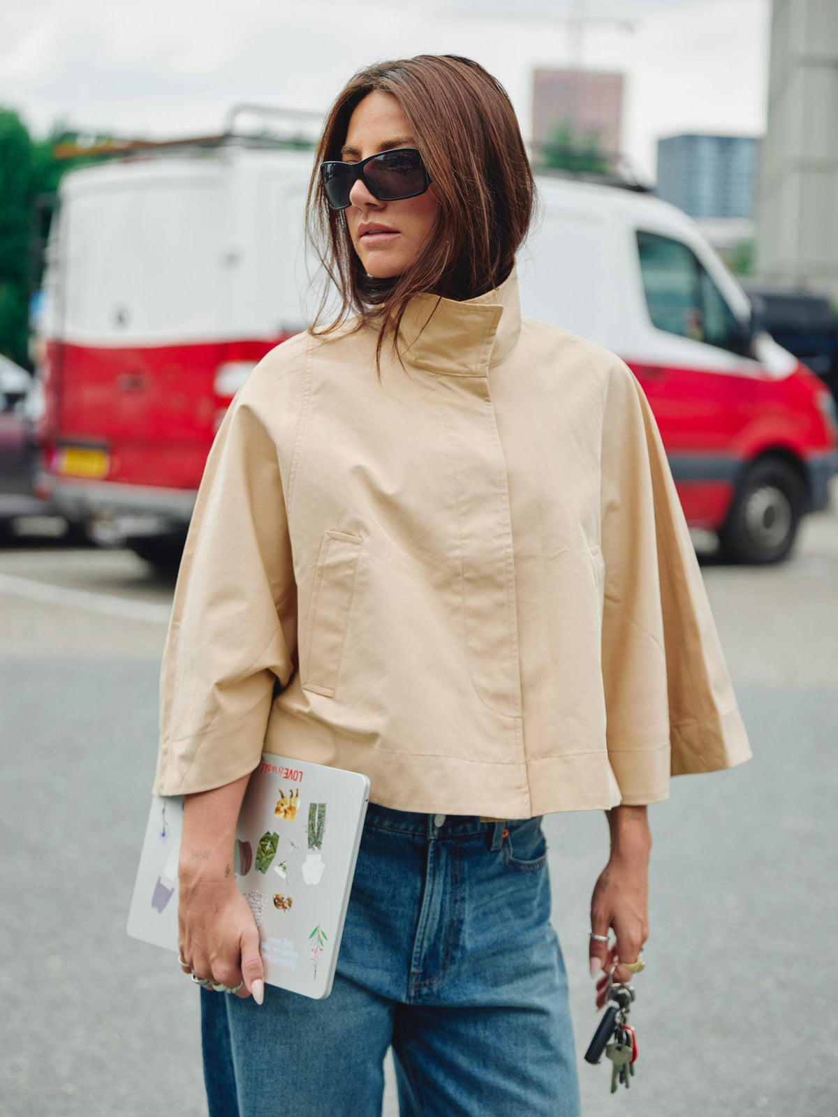 Funnel Neck Cape Jacket Incense